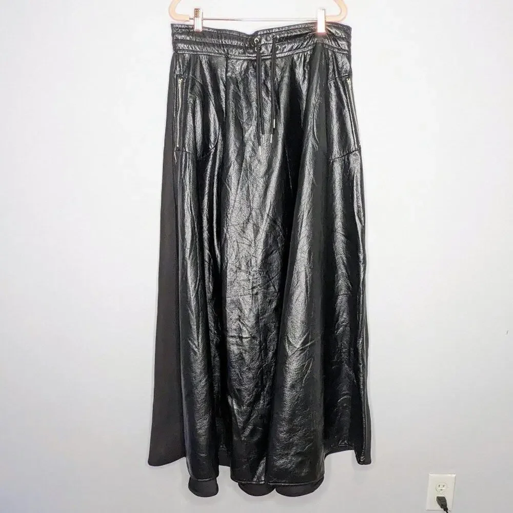 Nuuts Black Faux Leather Neoprene Maxi Skirt Zip Pockets Y2K Goth Club Kid 2XL - Picture 1 of 9